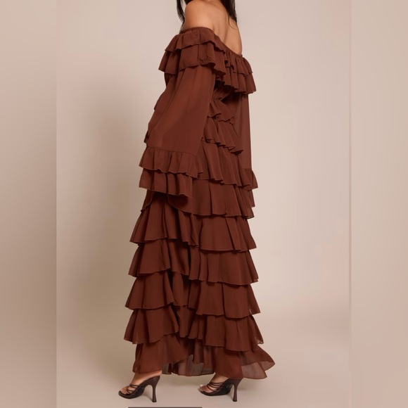 NWT PrettyLittleThing Chocolate Ruffle Maxi Dress - Picture 4 of 6